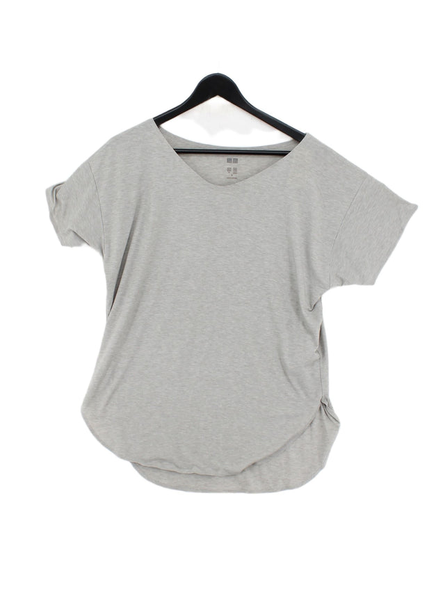 Uniqlo Women's T-Shirt S Grey Polyester with Elastane, Lyocell Modal