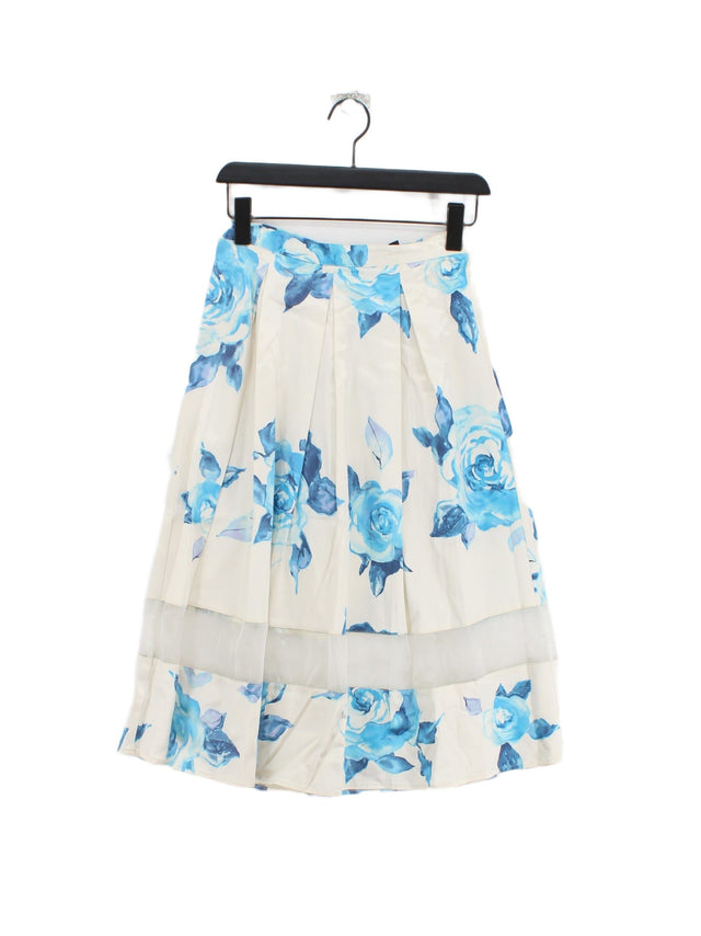 Topshop Women's Midi Skirt UK 8 White Viscose with Cotton, Elastane, Polyester