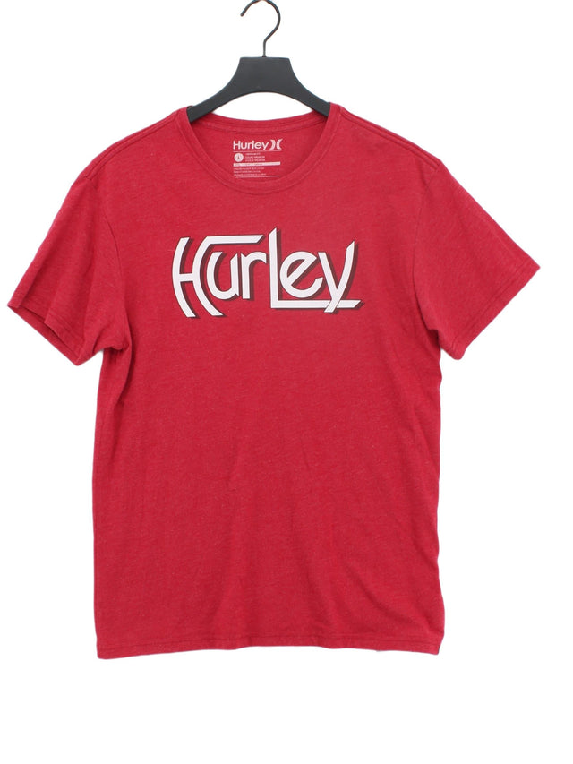 Hurley Men's T-Shirt L Red Cotton with Polyester