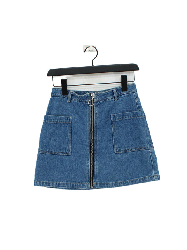 Topshop Women's Midi Skirt UK 8 Blue 100% Cotton