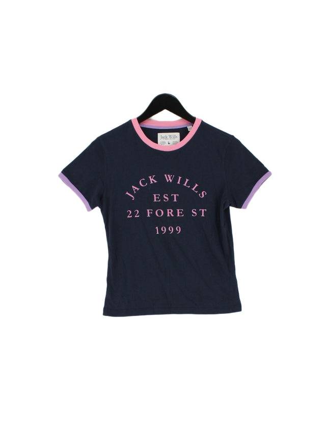 Jack Wills Women's T-Shirt UK 10 Blue 100% Cotton