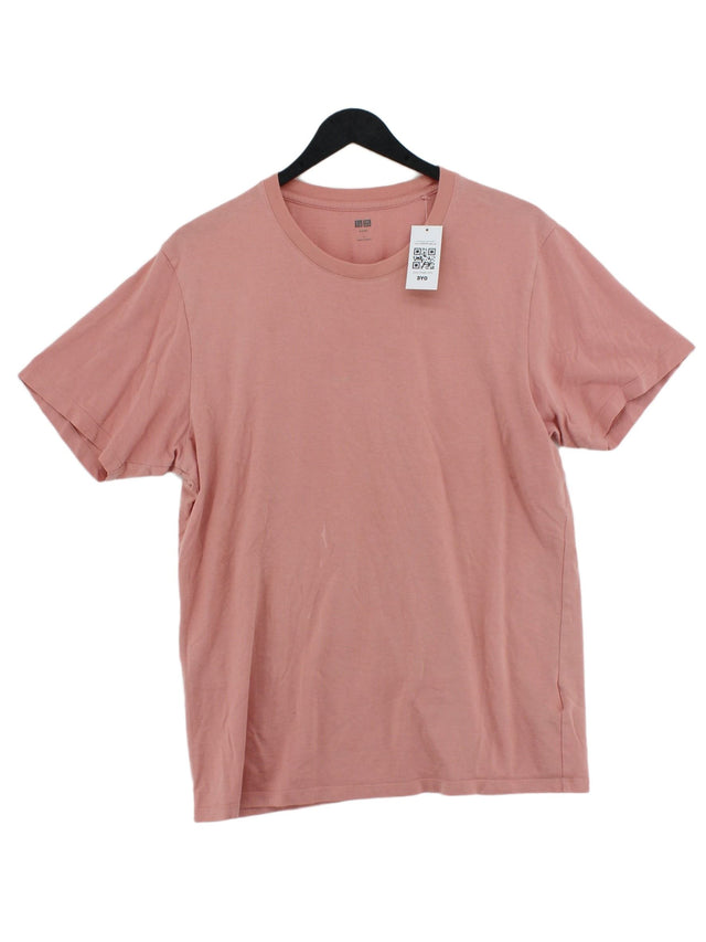 Uniqlo Men's T-Shirt L Pink 100% Cotton