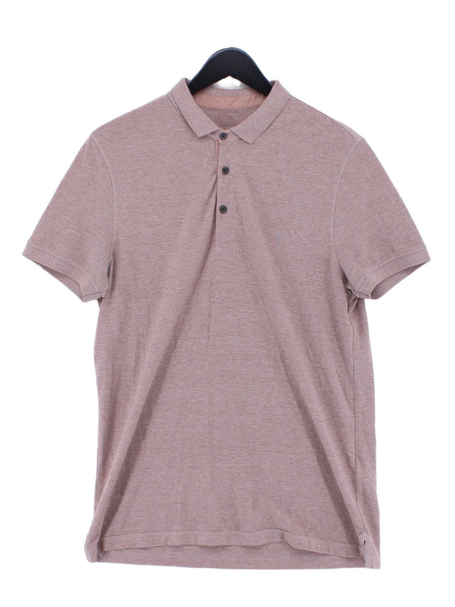 AllSaints Men's Polo L Pink Cotton with Polyester
