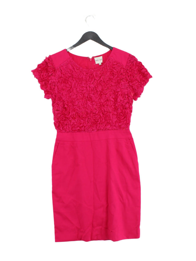 Reiss Women's Midi Dress UK 8 Pink Viscose with Nylon, Silk