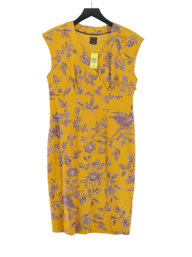 Joules Women's Midi Dress UK 14 Yellow 100% Cotton