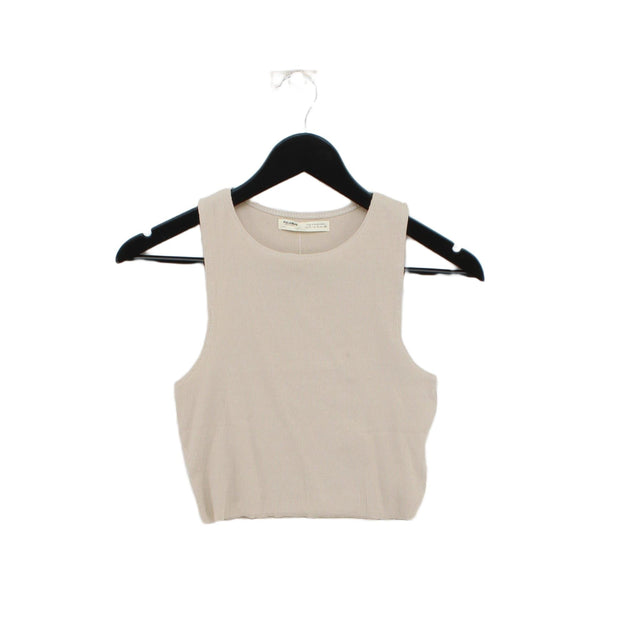 Pull&Bear Women's Top S Cream Cotton with Elastane