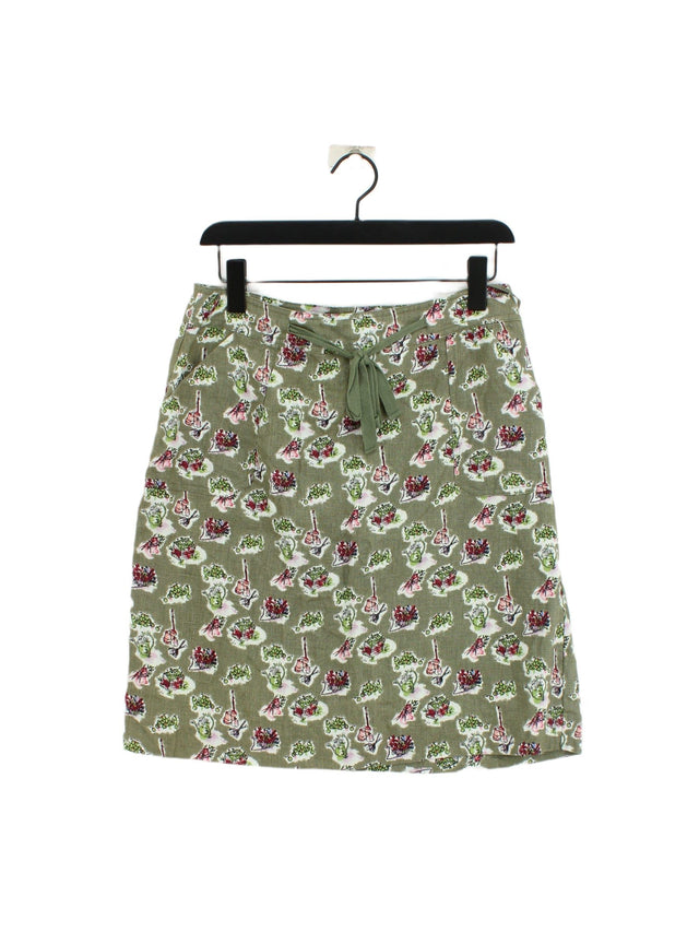 Laura Ashley Women's Midi Skirt UK 12 Green Linen with Cotton