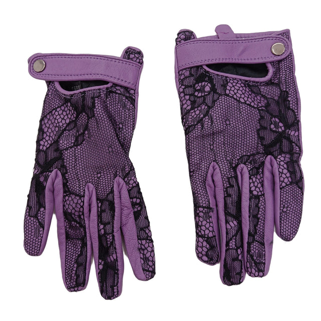 Corder London Women's Gloves S Purple Leather with Nylon