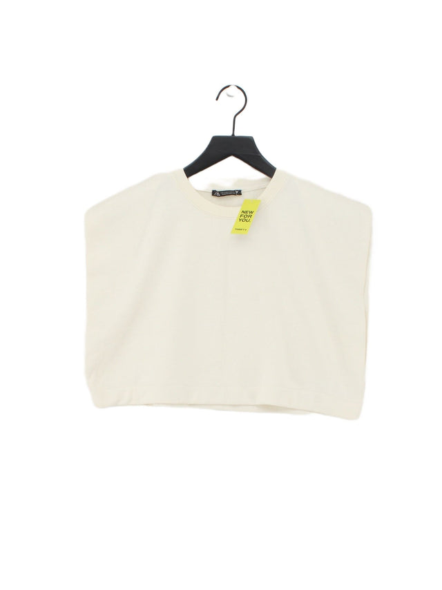 Zara Women's T-Shirt S Cream Polyester with Cotton