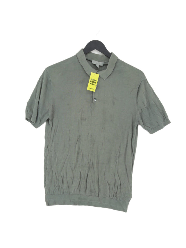 COS Men's Polo S Green Silk with Cotton