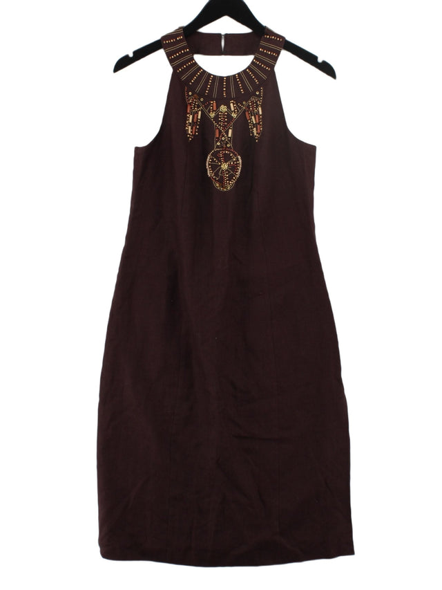 Georges Rech Women's Midi Dress UK 12 Brown 100% Linen