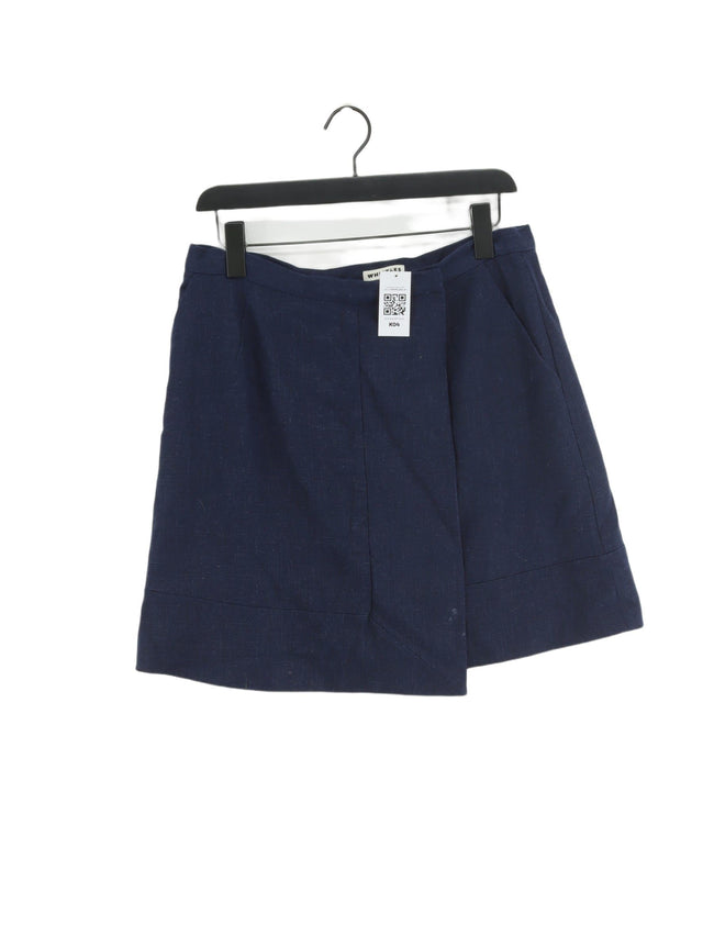 Whistles Women's Midi Skirt UK 14 Blue Viscose with Linen