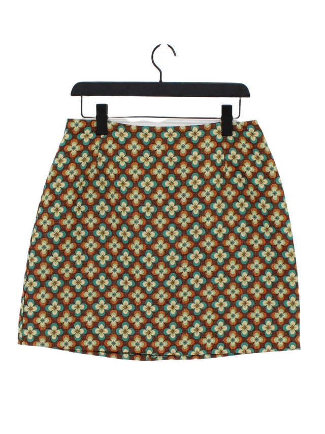 Louche Women's Mini Skirt UK 14 Brown Polyester with Cotton