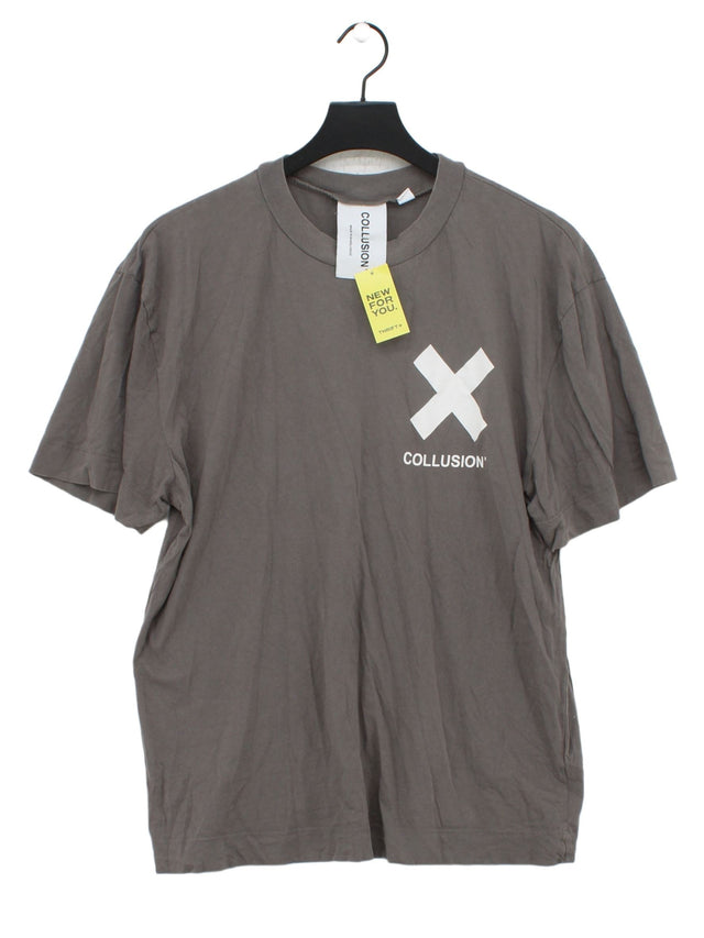 Collusion Men's T-Shirt L Grey Cotton with Elastane