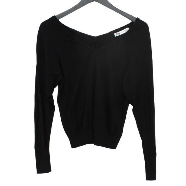 Zara Women's Top M Black Polyester with Cotton, Lyocell Modal