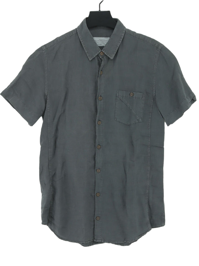Pull&Bear Men's Shirt S Grey Linen with Cotton