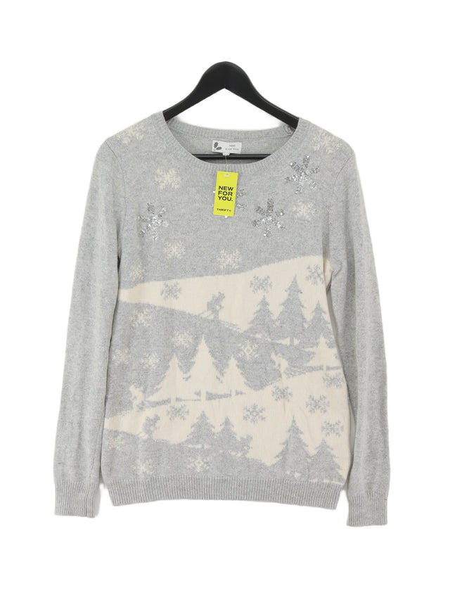 Next Women's Jumper UK 8 Grey Cotton with Nylon, Wool