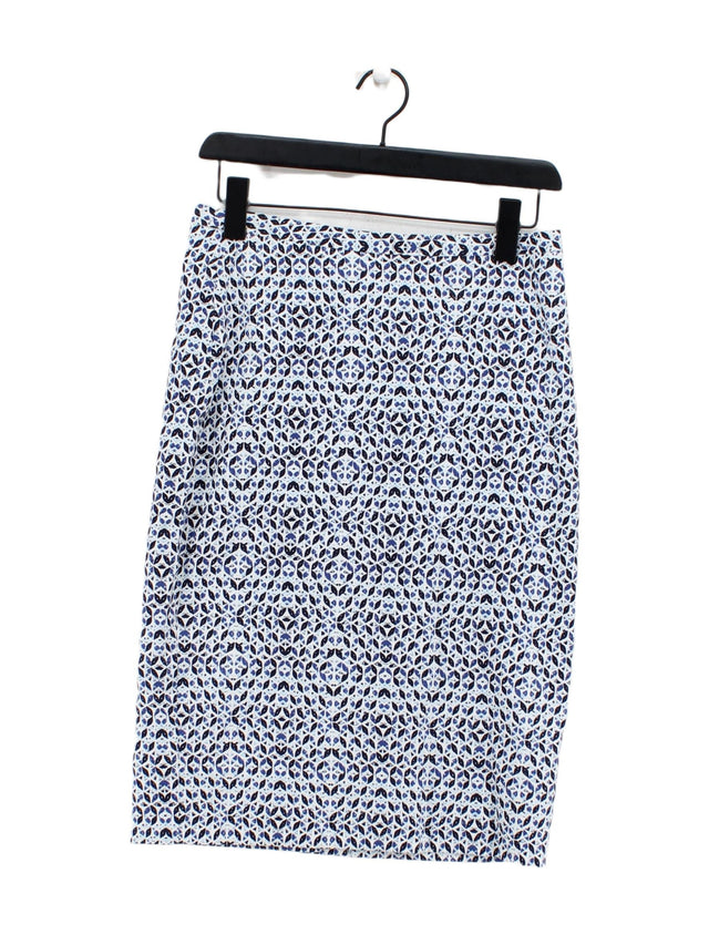 Pure Collection Women's Midi Skirt UK 10 Blue Cotton with Elastane