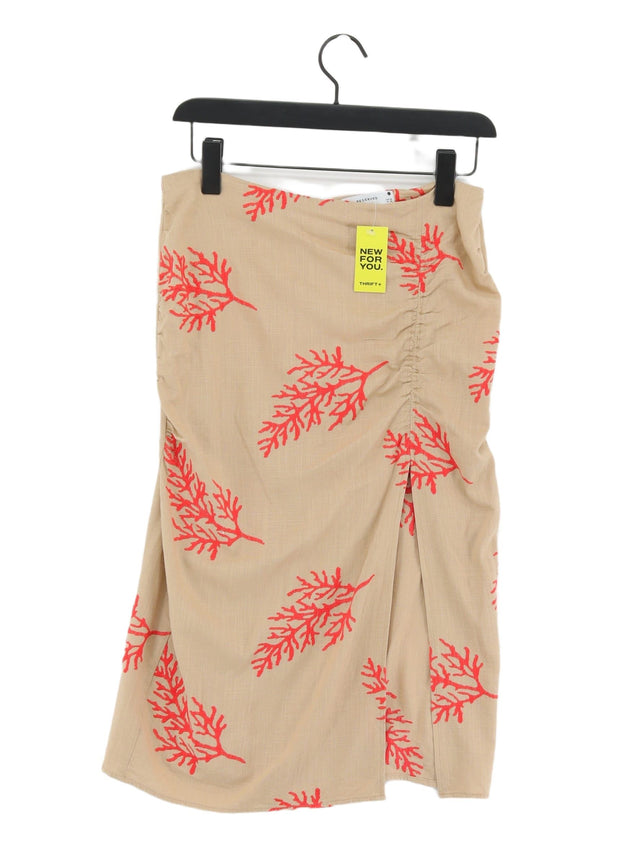 Reserved Women's Midi Skirt UK 10 Tan Viscose with Cotton, Linen