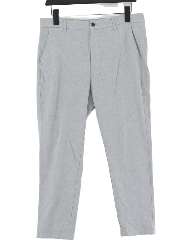 Bershka Men's Suit Trousers W 31 in Grey Polyester with Elastane, Viscose