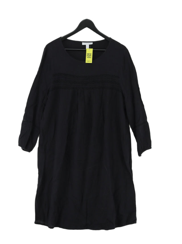The White Company Women's Midi Dress UK 16 Black 100% Cotton