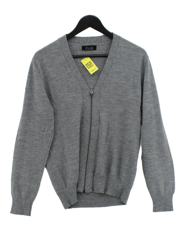 Zara Men's Cardigan L Grey 100% Wool
