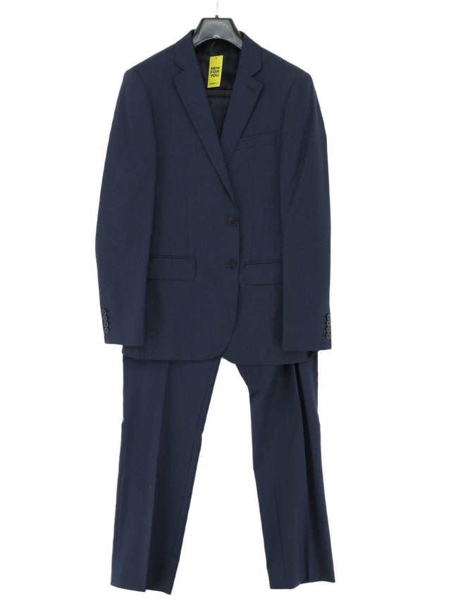 Jaeger Men's Two Piece Suit Chest: 38 in; Waist: 32 in Blue Wool with Polyester