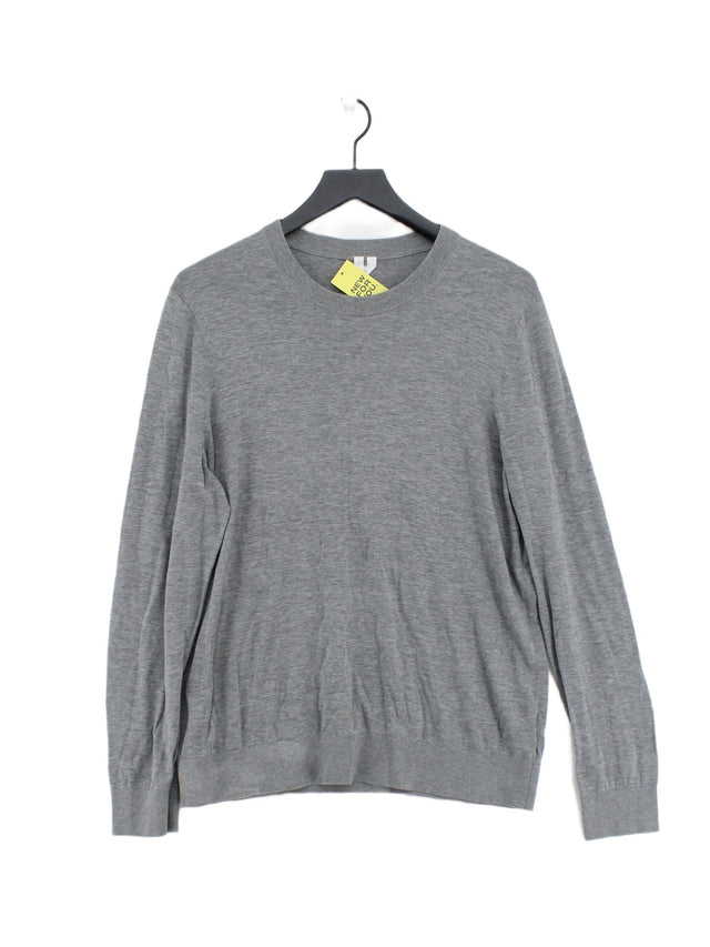 Arket Men's Jumper L Grey Cotton with Silk