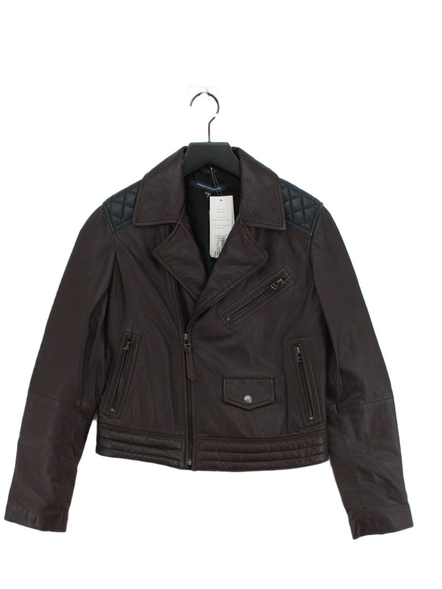 French Connection Women's Jacket UK 8 Brown Leather with Cotton, Polyester