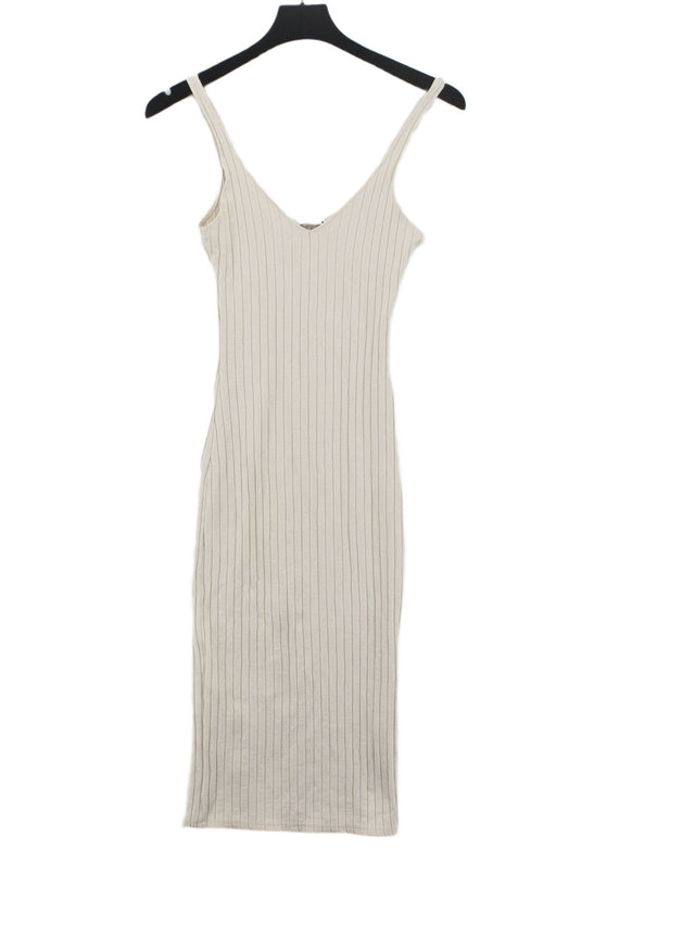 Zara Women's Midi Dress S Cream Viscose with Elastane, Polyester