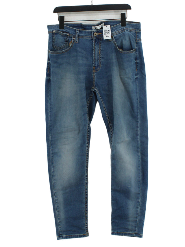 Zara Men's Jeans W 36 in Blue Cotton with Elastane, Polyester