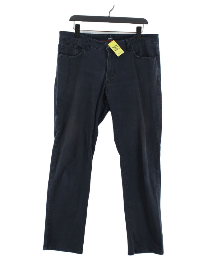 Hattric Men's Trousers W 36 in; L 32 in Blue Cotton with Elastane