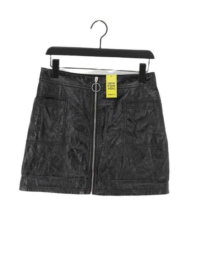 Topshop Women's Midi Skirt UK 12 Black Polyester with Cotton