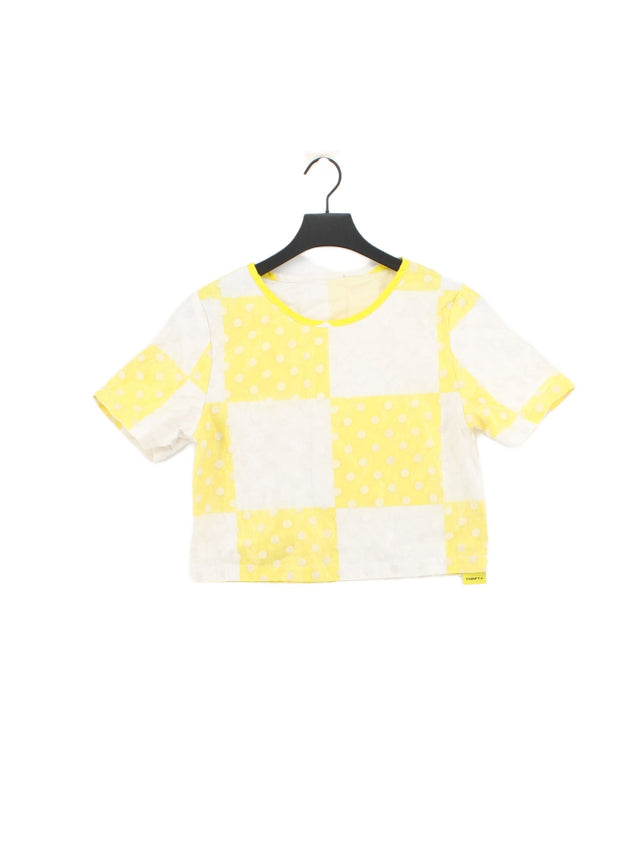 Topshop Women's Top UK 4 Yellow Cotton with Elastane, Polyester