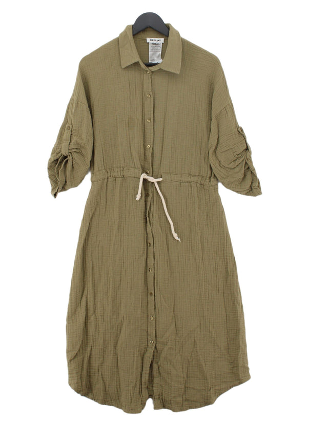 Replay Women's Midi Dress L Brown 100% Cotton