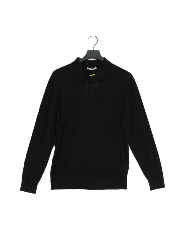 Zara Men's Polo L Black Cotton with Silk