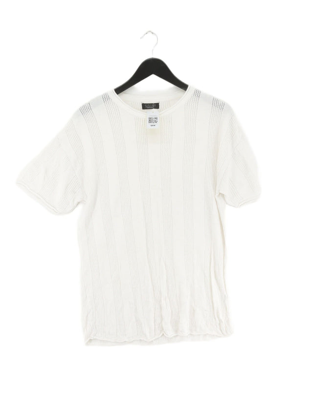 Zara Men's Jumper M White Viscose with Acrylic