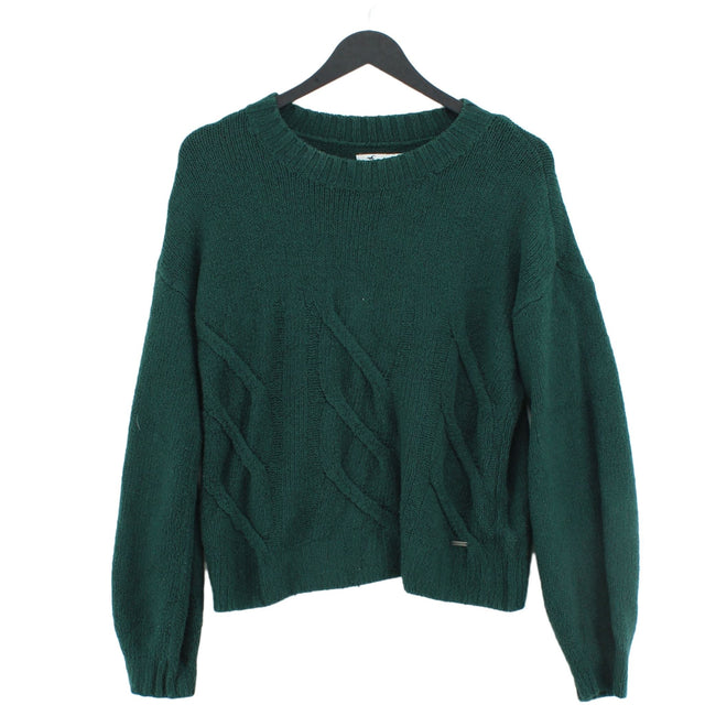 Hollister Women's Jumper XS Green Cotton with Acrylic, Elastane, Polyester