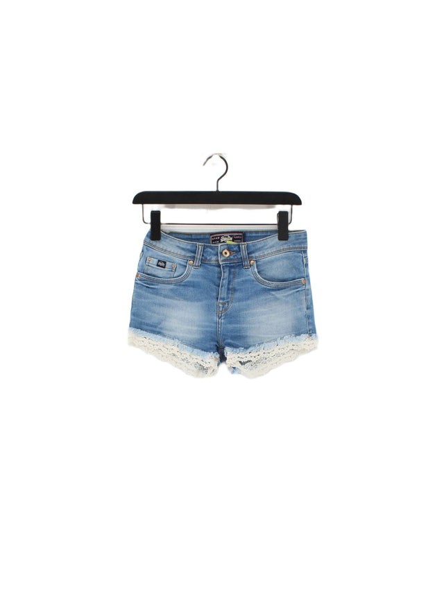 Superdry Women's Shorts W 26 in Blue Cotton with Elastane, Polyester