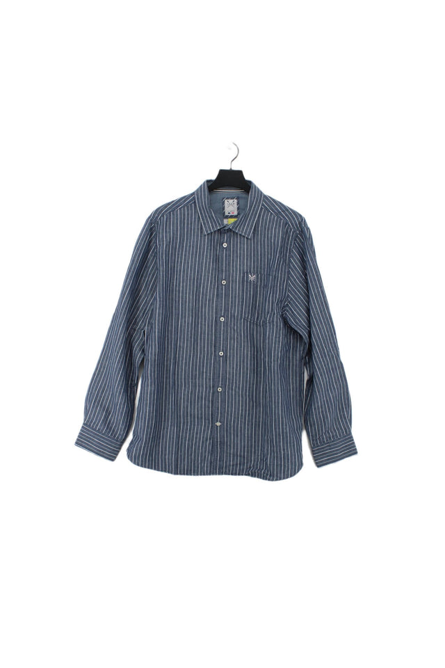 Crew Clothing Men's Shirt XL Blue Cotton with Linen