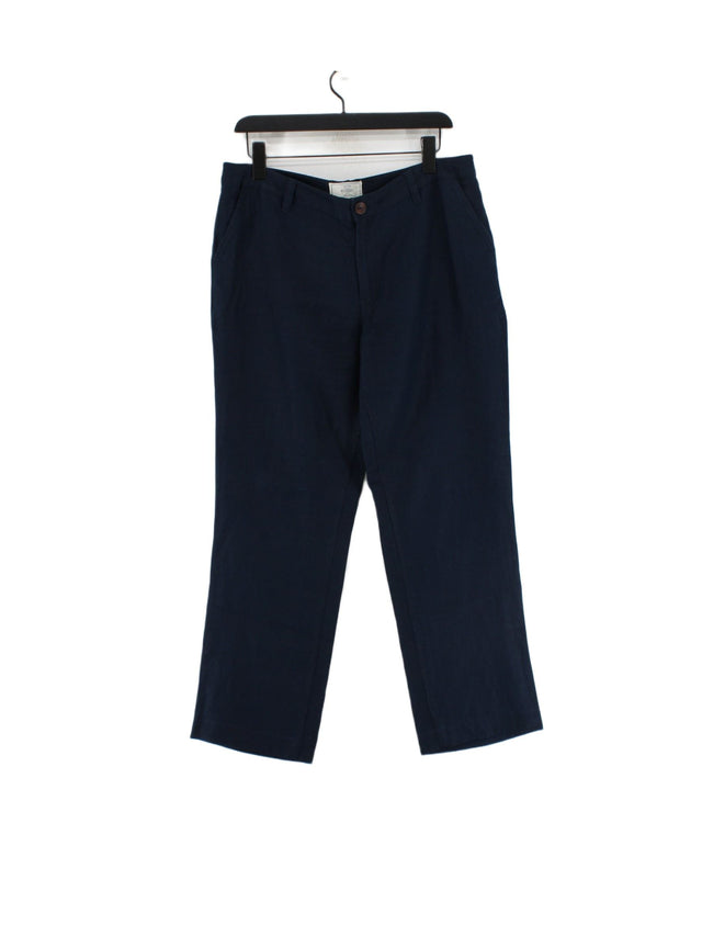 FatFace Women's Trousers UK 14 Blue Cotton with Linen