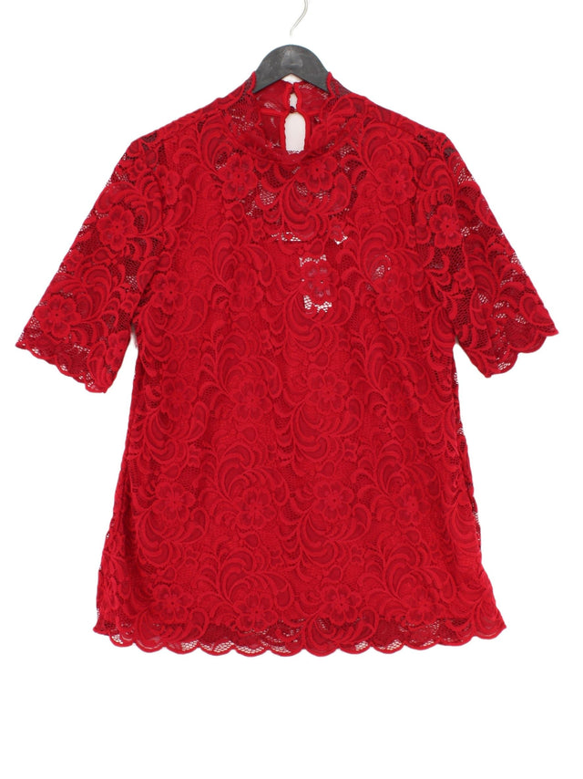 Isaac Mizrahi Women's Top L Red Nylon with Elastane, Polyester, Spandex