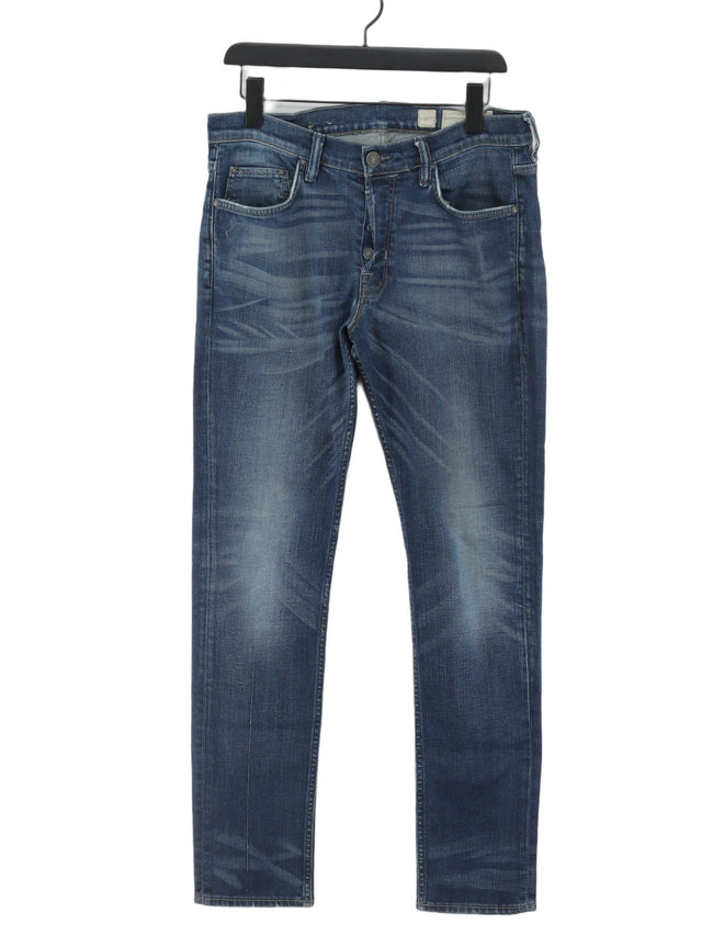 AllSaints Men's Jeans W 34 in Blue Cotton with Elastane
