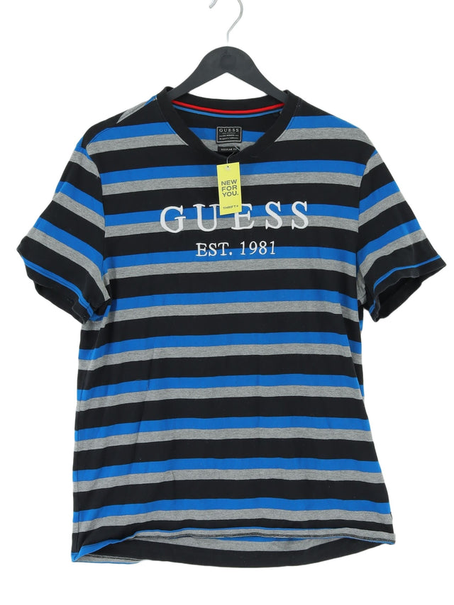 Guess Men's T-Shirt M Blue Cotton with Elastane, Viscose