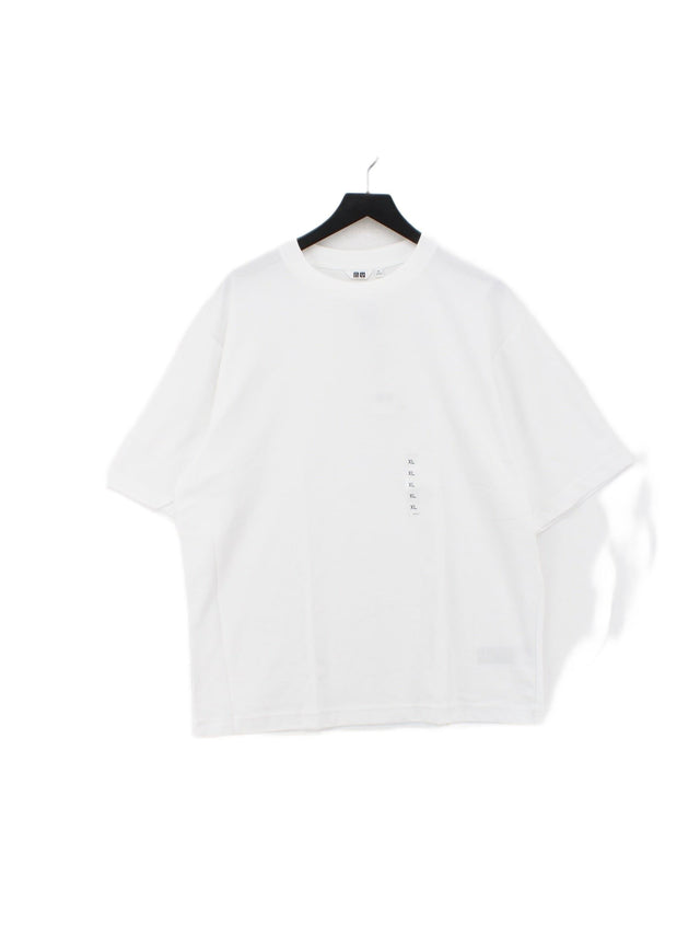 Uniqlo Men's T-Shirt XL White Cotton with Elastane, Polyester