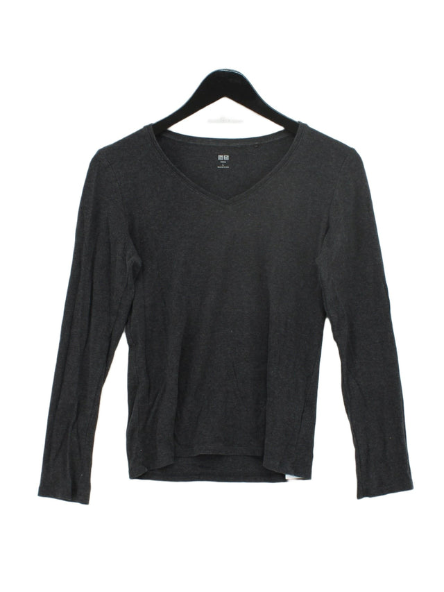 Uniqlo Women's T-Shirt L Grey Cotton with Spandex