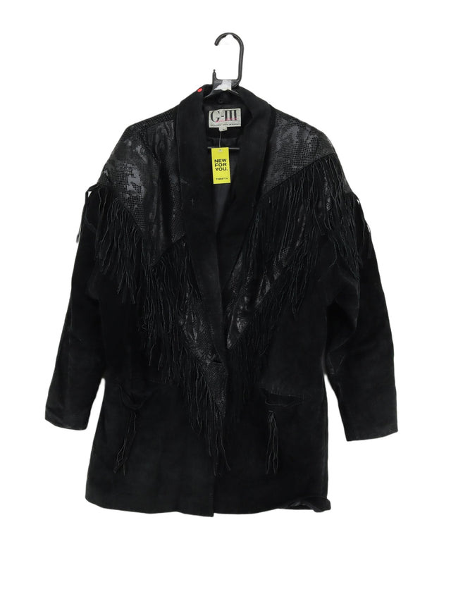 Vintage Women's Coat M Black Leather with Nylon