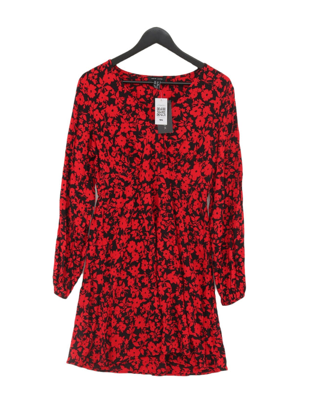 New Look Women's Midi Dress UK 12 Red 100% Viscose