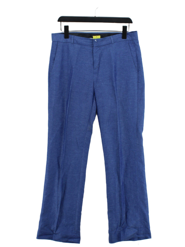 Banana Republic Women's Suit Trousers L Blue Rayon with Linen, Viscose