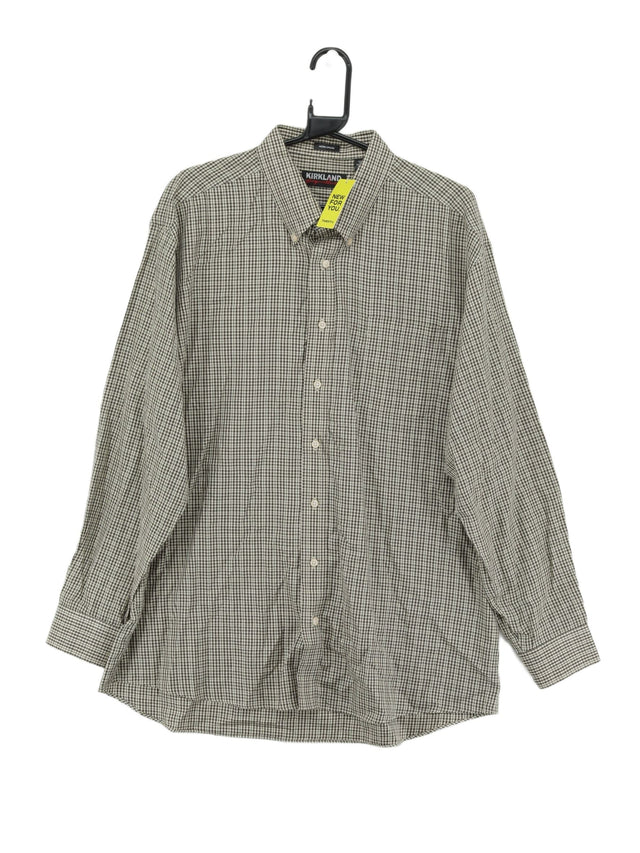 Vintage Kirkland Men's Shirt Collar: 17 in Brown 100% Cotton